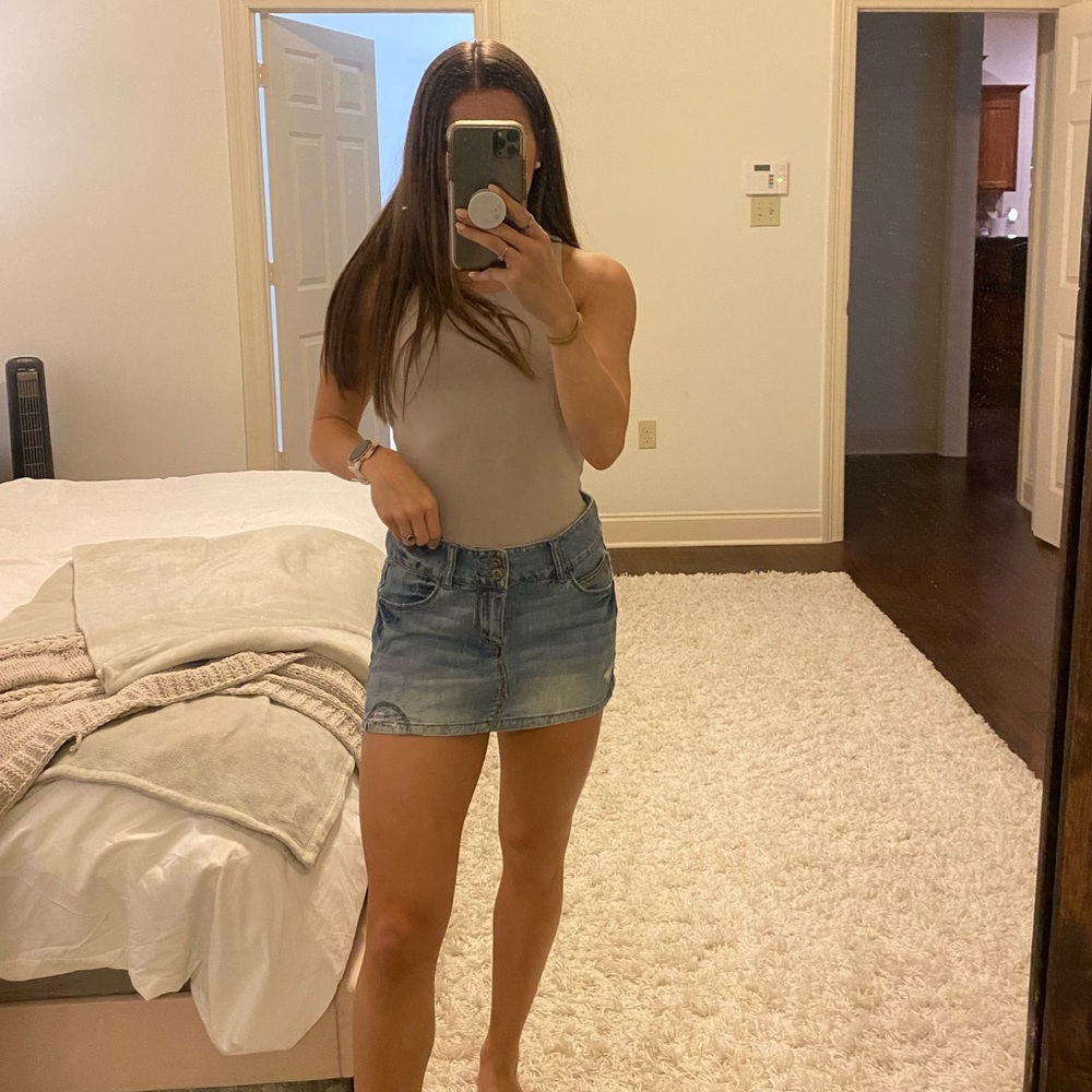 Celebrity Pink Blue Jean Mini Skirt